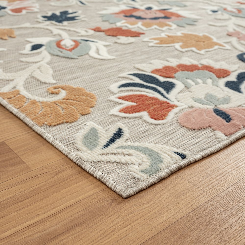 Floral Filigree Hi-Low Multicolored Indoor Outdoor Rug. Picture 5