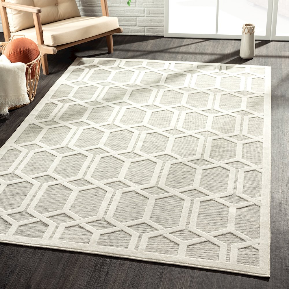 Geometric Hi-Low Modern Gray Indoor Outdoor Area Rug. Picture 6