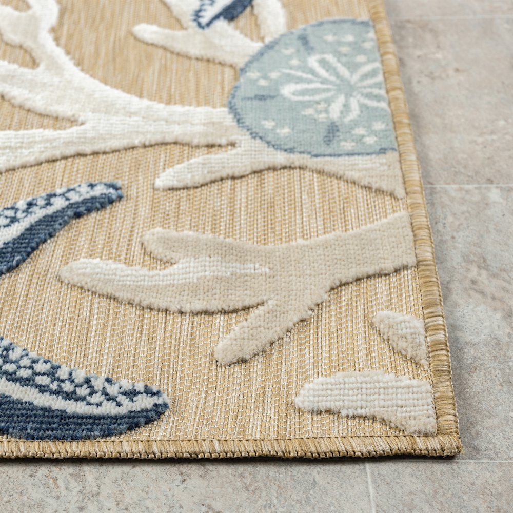 Natural/Blue Coastal Floral/Botanical Performance Outdoor Area Rugs, 5' x 7'. Picture 5