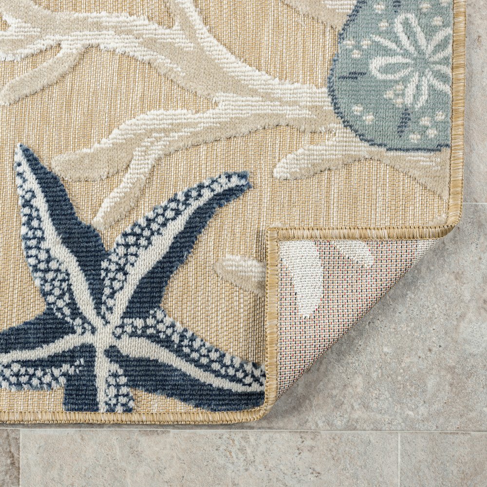 Natural/Blue Coastal Floral/Botanical Performance Outdoor Area Rugs, 5' x 7'. Picture 6