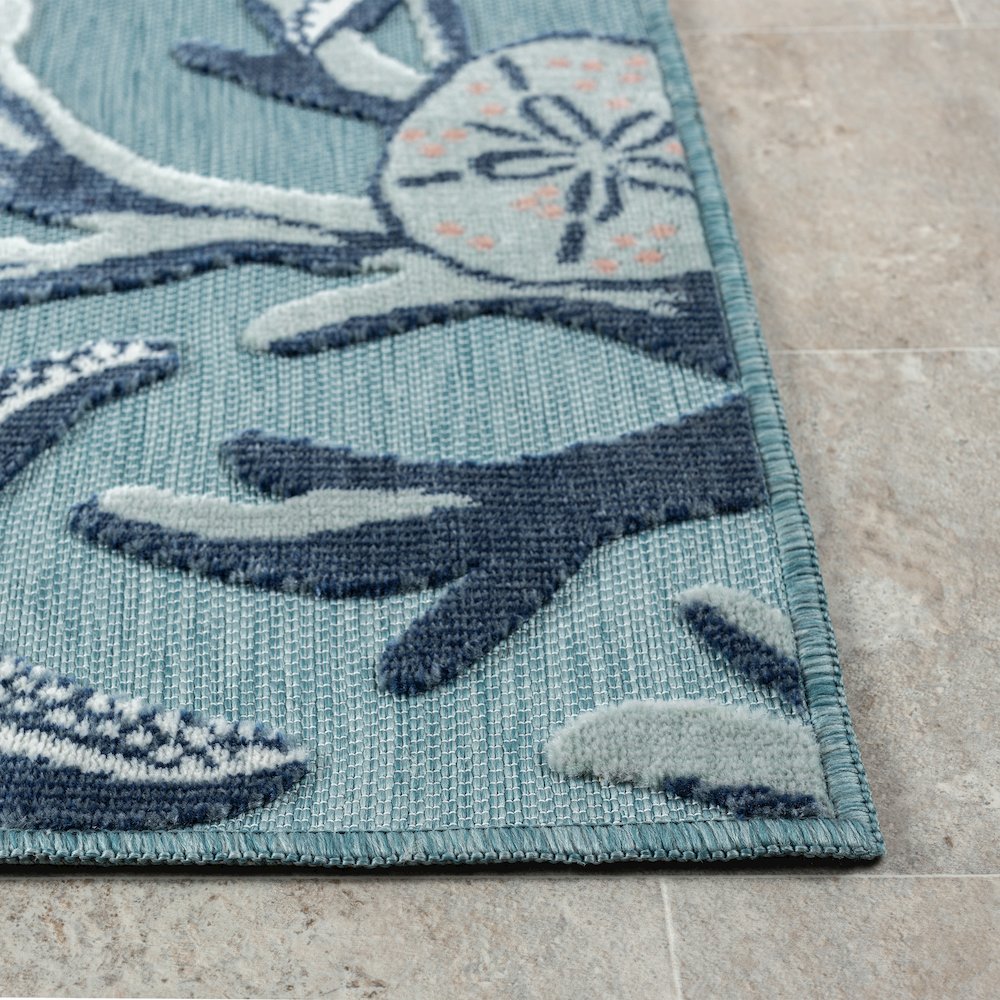 Aqua/Blue Coastal Floral/Botanical Performance Indoor/Outdoor Area Rugs, 5' x 7'. Picture 5