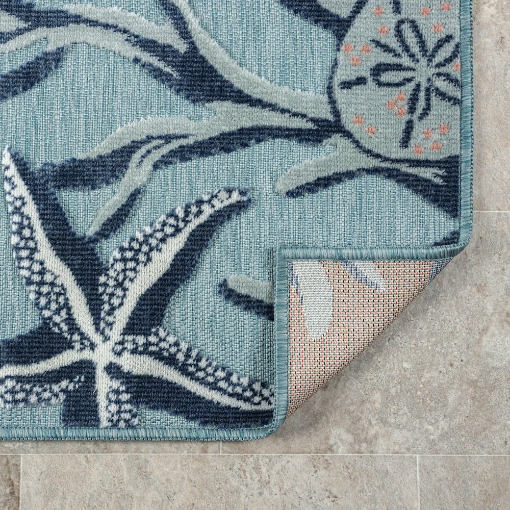 Aqua/Blue Coastal Floral/Botanical Performance Indoor/Outdoor Area Rugs, 5' x 7'. Picture 6