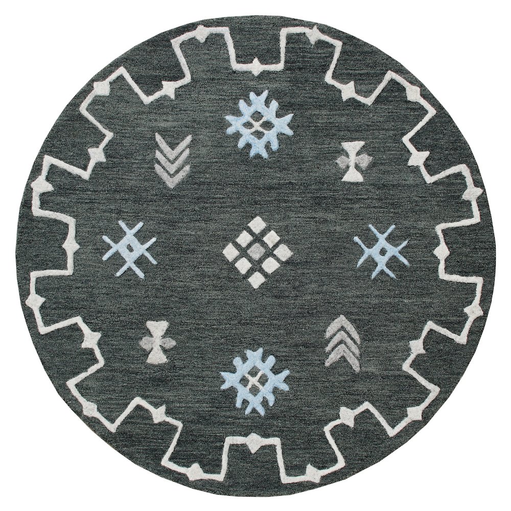 Evette Rios Vibrance Hand Tufted Charcoal Geometric/Bordered Area Rug, 5' Round. Picture 1