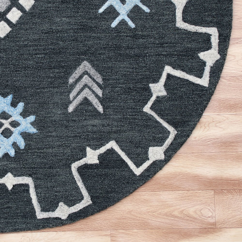 Evette Rios Vibrance Hand Tufted Charcoal Geometric/Bordered Area Rug, 5' Round. Picture 5