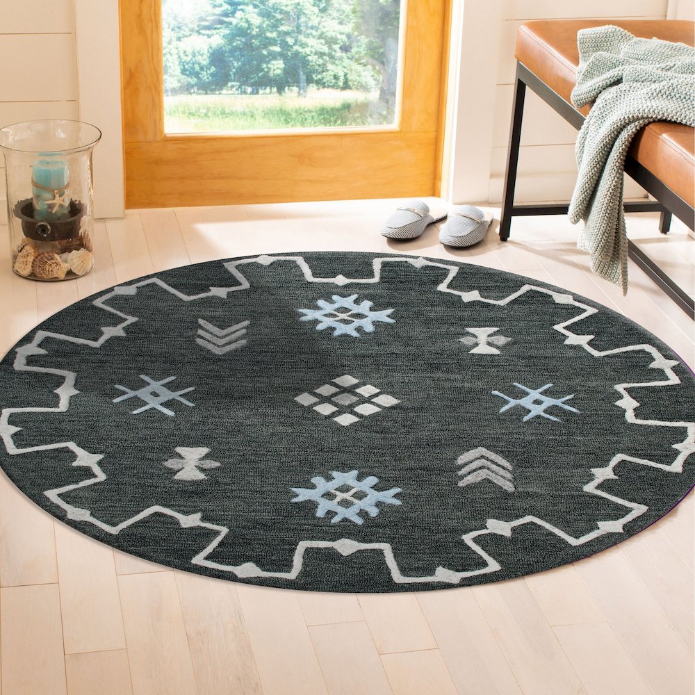 Evette Rios Vibrance Hand Tufted Charcoal Geometric/Bordered Area Rug, 5' Round. Picture 2
