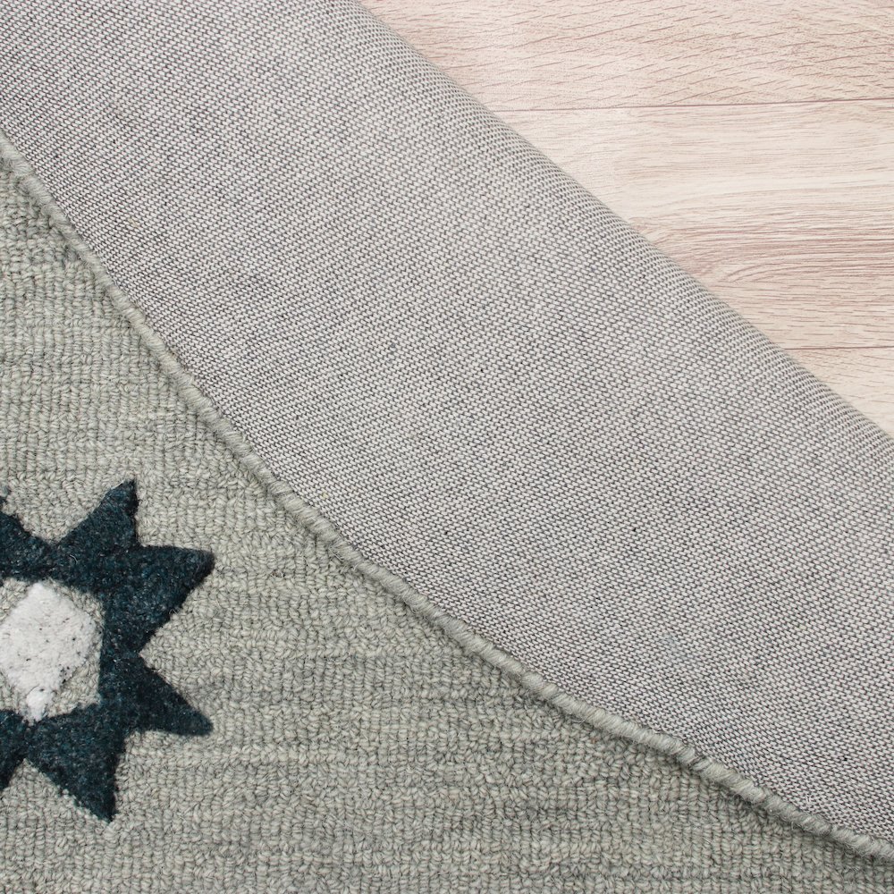Hand Tufted Gray Geometric Bordered Round Rug. Picture 6