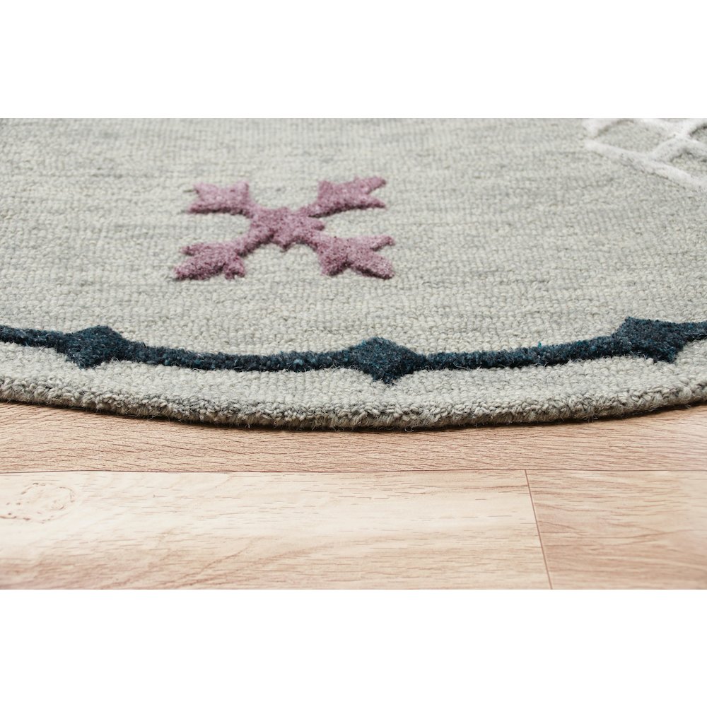 Hand Tufted Gray Geometric Bordered Round Rug. Picture 3