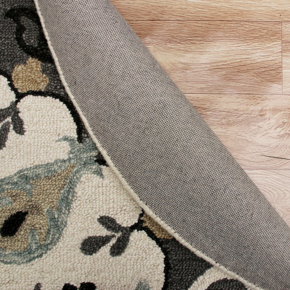 Ornate Gray and White Medallion Round Rug. Picture 6
