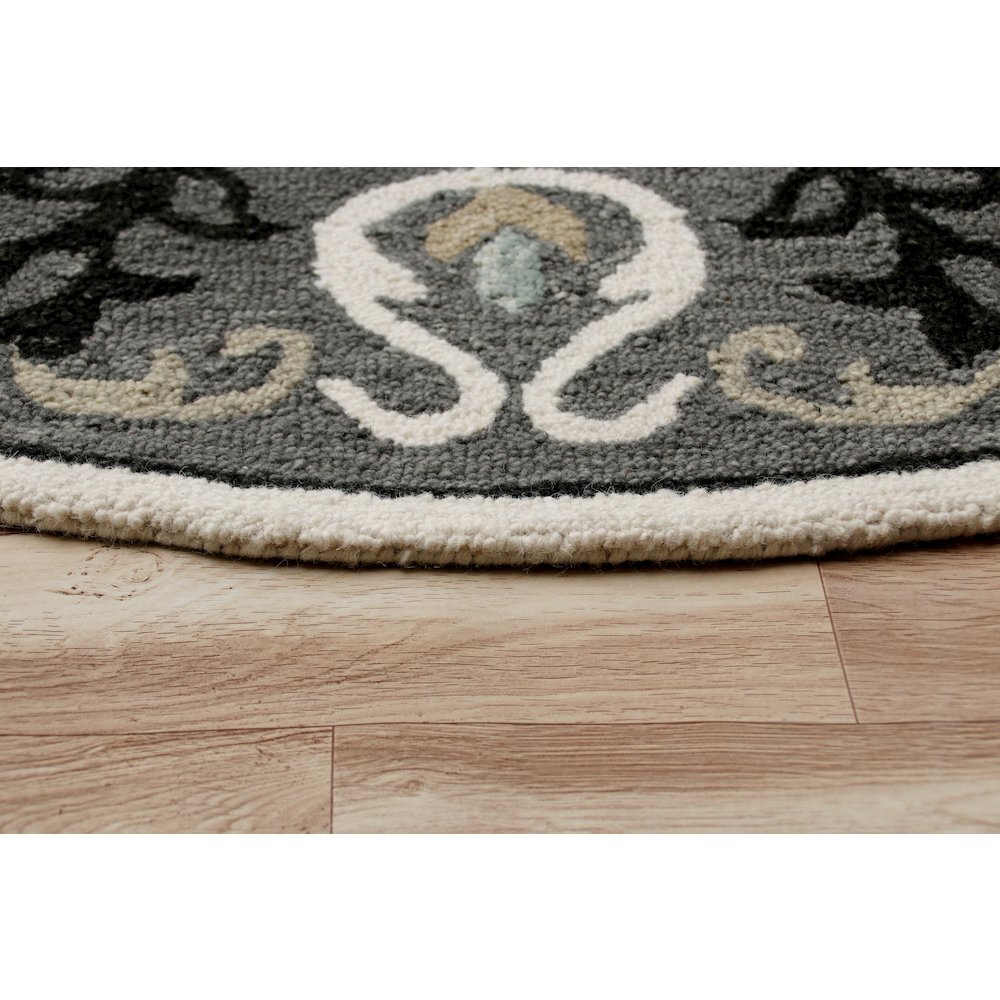 Ornate Gray and White Medallion Round Rug. Picture 3