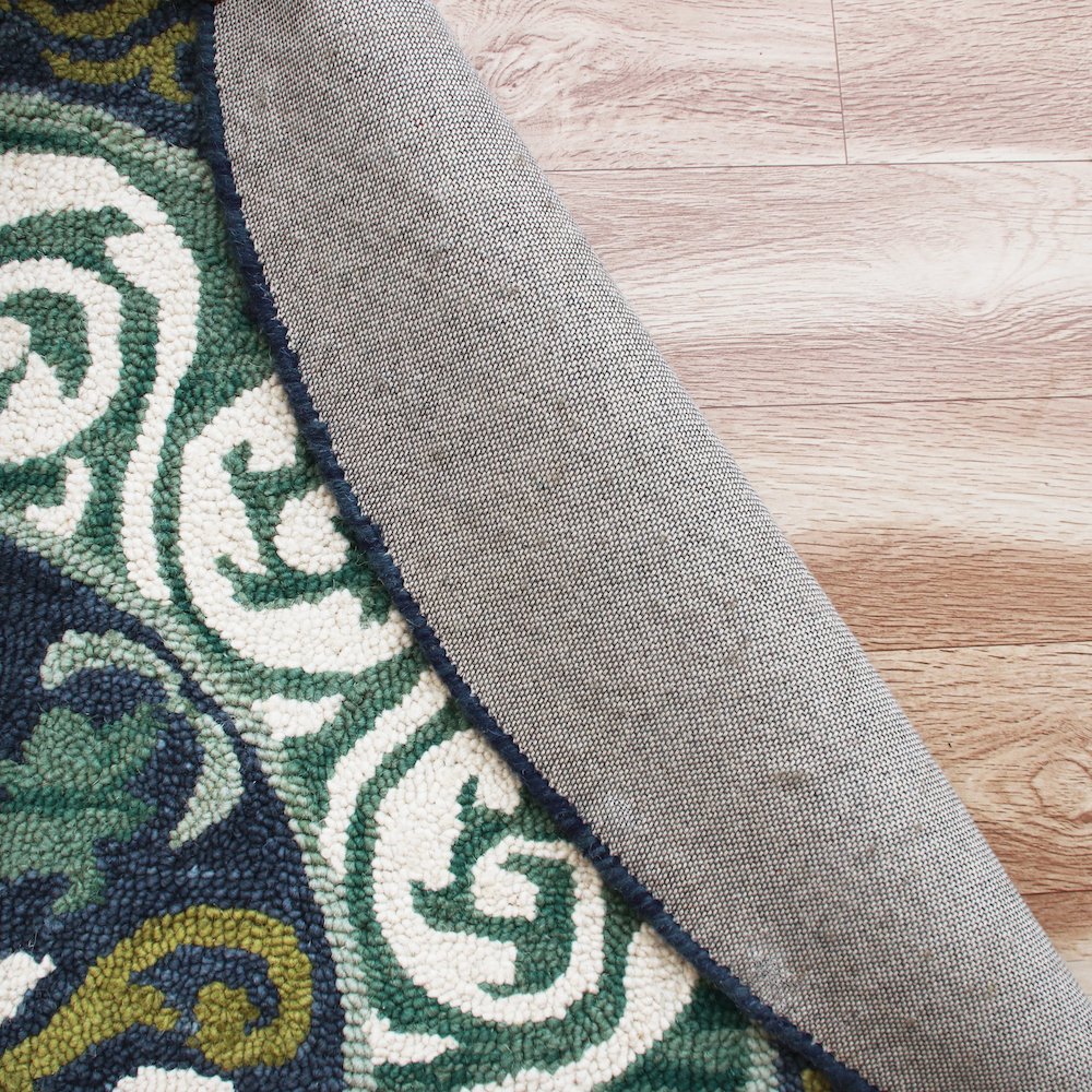 Blue and Green Geometric Medallion Round Rug. Picture 6
