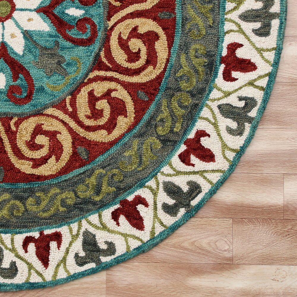 Southwestern Stunner Ivory and Red Round Rug. Picture 5