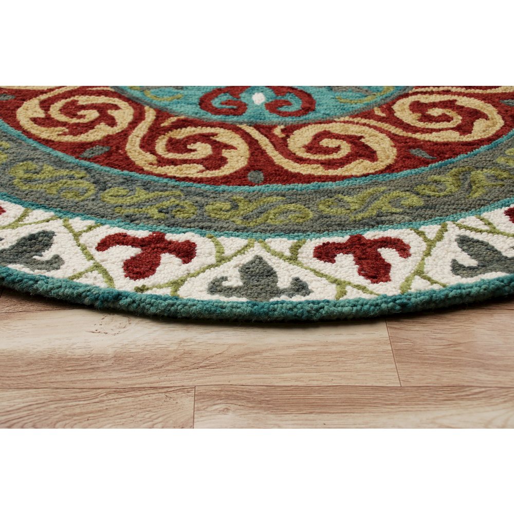 Southwestern Stunner Ivory and Red Round Rug. Picture 3