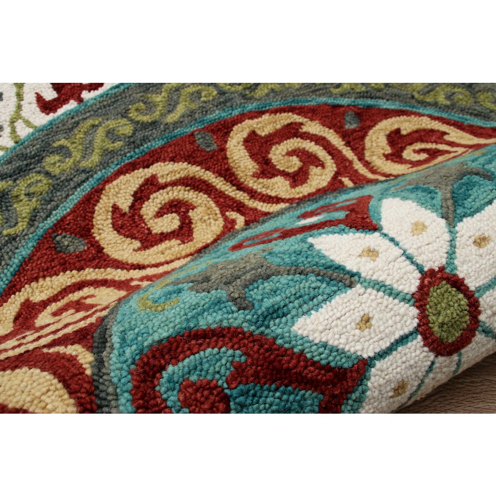 Southwestern Stunner Ivory and Red Round Rug. Picture 4