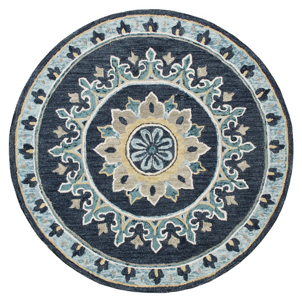 Blue Floral Gardens Medallion Round Rug. Picture 1