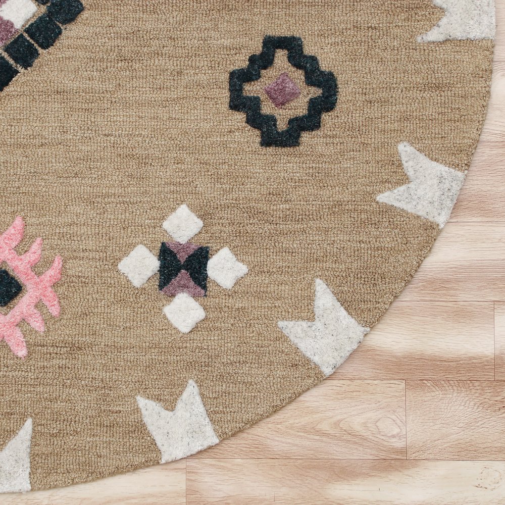 Evette Rios Vibrance Hand Tufted Taupe Geometric Area Rug,5' Round. Picture 5