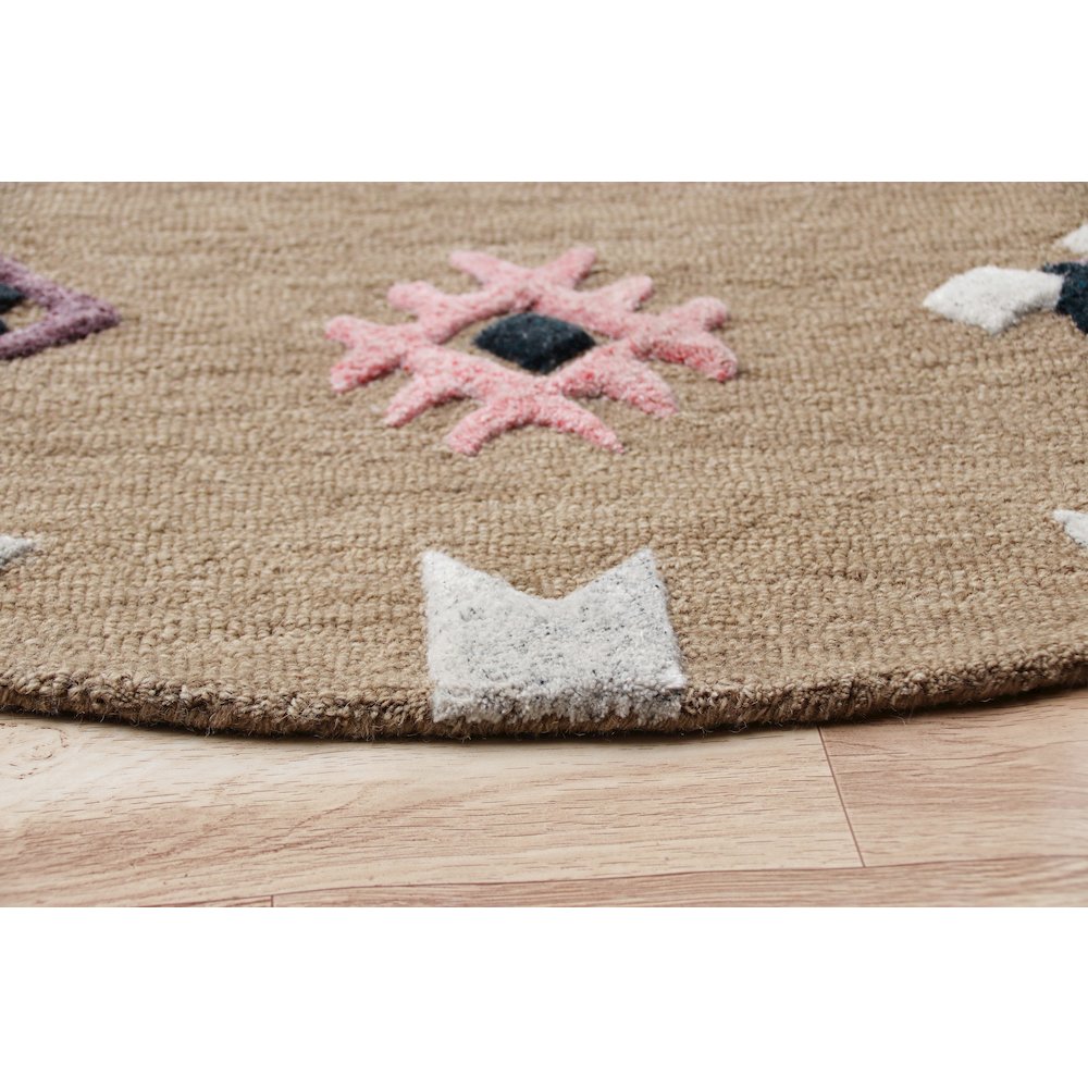 Evette Rios Vibrance Hand Tufted Taupe Geometric Area Rug,5' Round. Picture 3