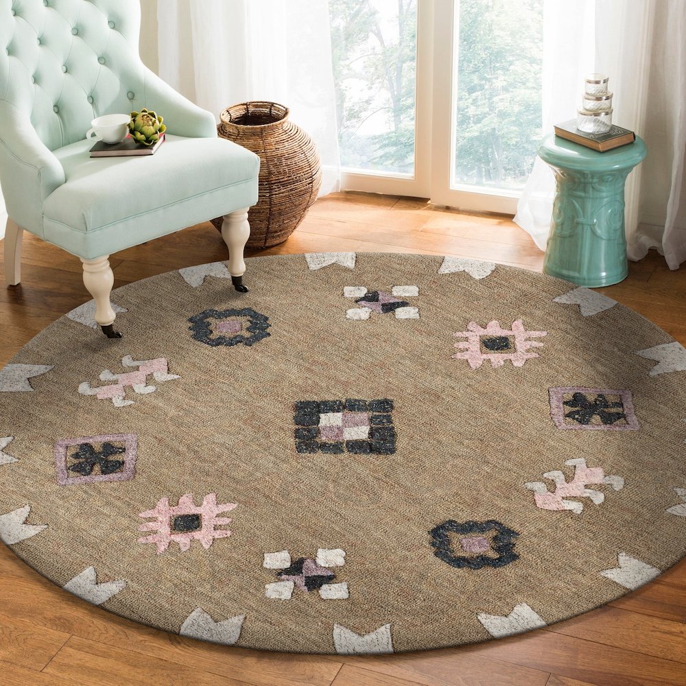 Evette Rios Vibrance Hand Tufted Taupe Geometric Area Rug,5' Round. Picture 2