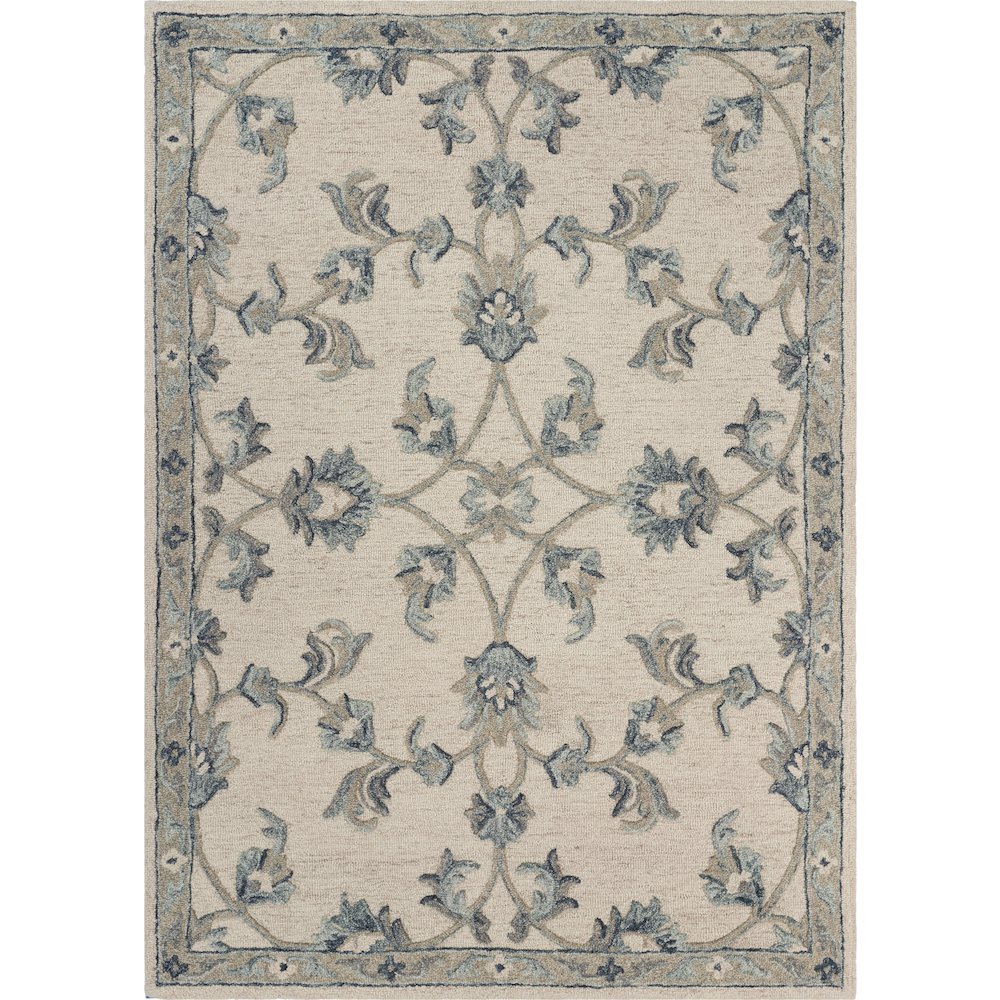 Mirroring Ivory and Blue Floral Bloom Area Rug 5'0"x7'0". Picture 1