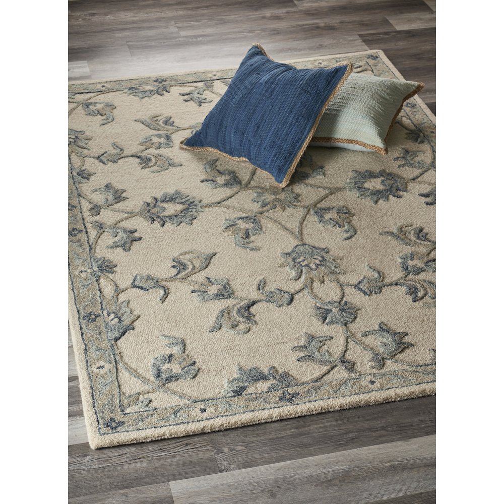 Mirroring Ivory and Blue Floral Bloom Area Rug 5'0"x7'0". Picture 2