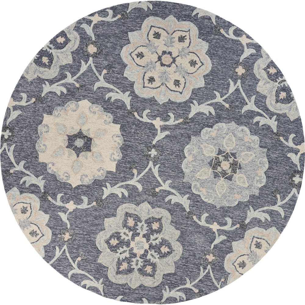 Deep Gray Floral Garden Area Rug 4'10" Round. Picture 1