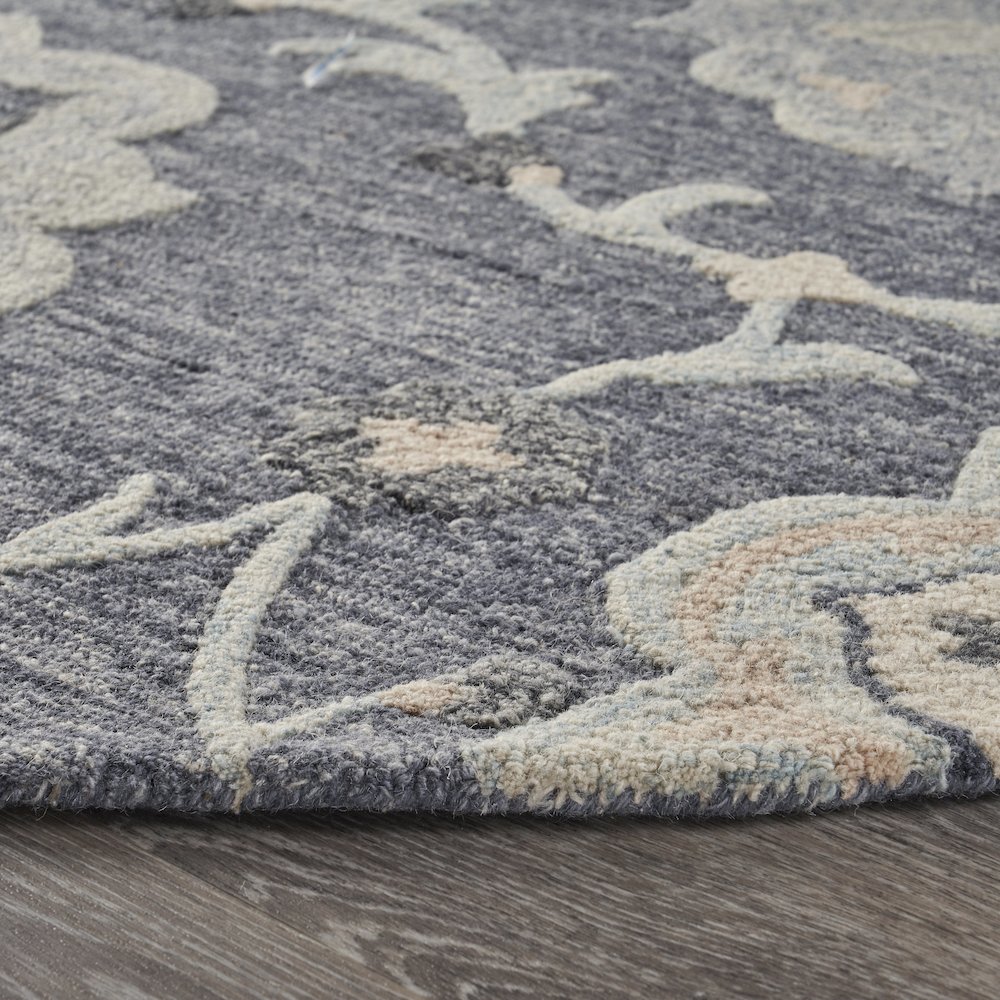Deep Gray Floral Garden Area Rug 4'10" Round. Picture 3