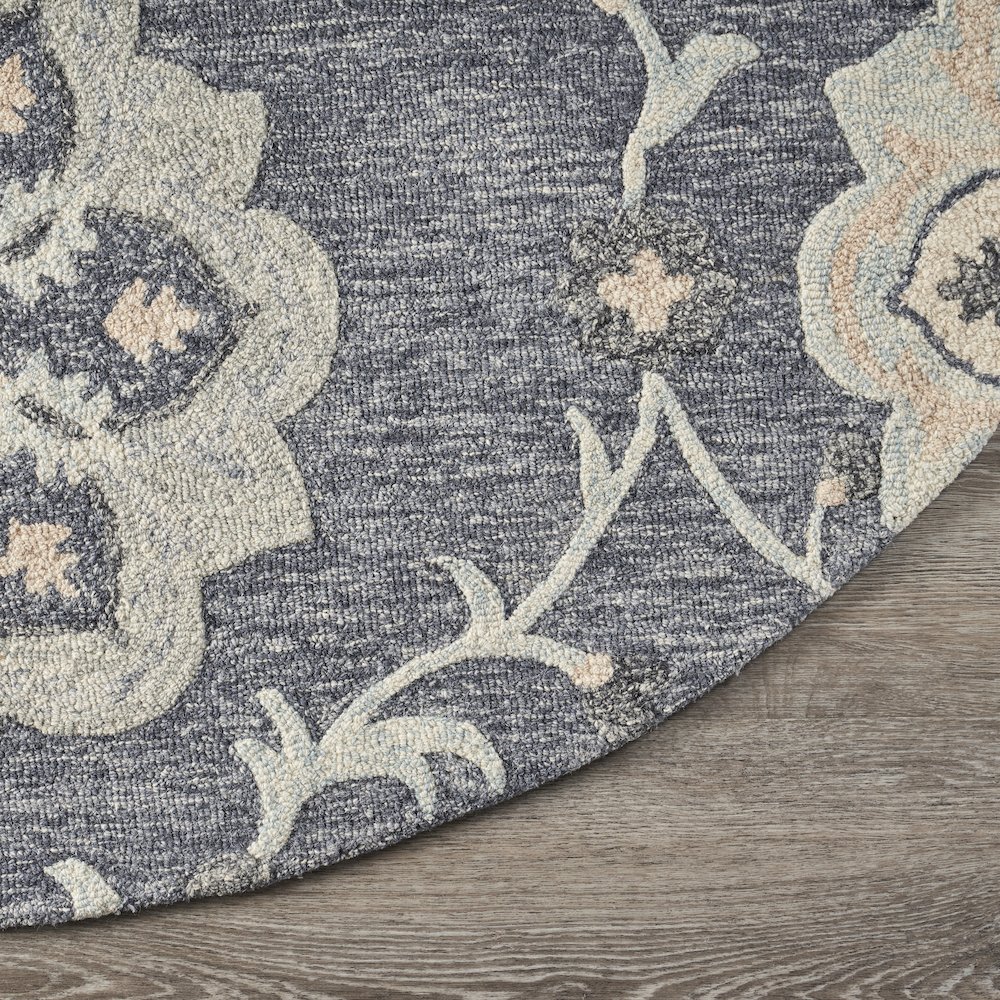 Deep Gray Floral Garden Area Rug 4'10" Round. Picture 5