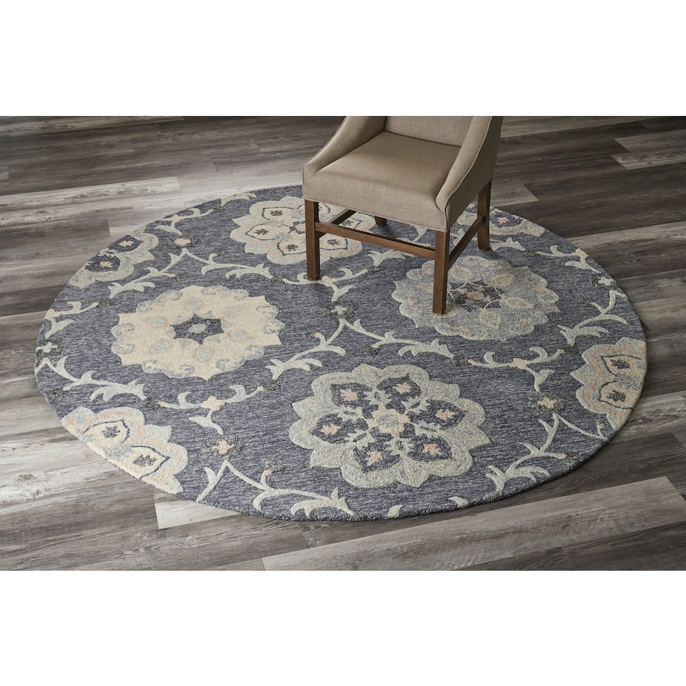 Deep Gray Floral Garden Area Rug 4'10" Round. Picture 2
