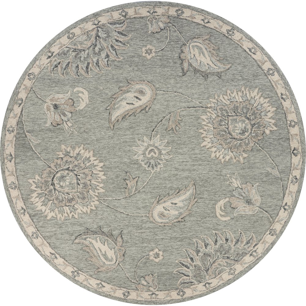 Light Gray Traditional Botanical Area Rug 4'10" Round. Picture 1