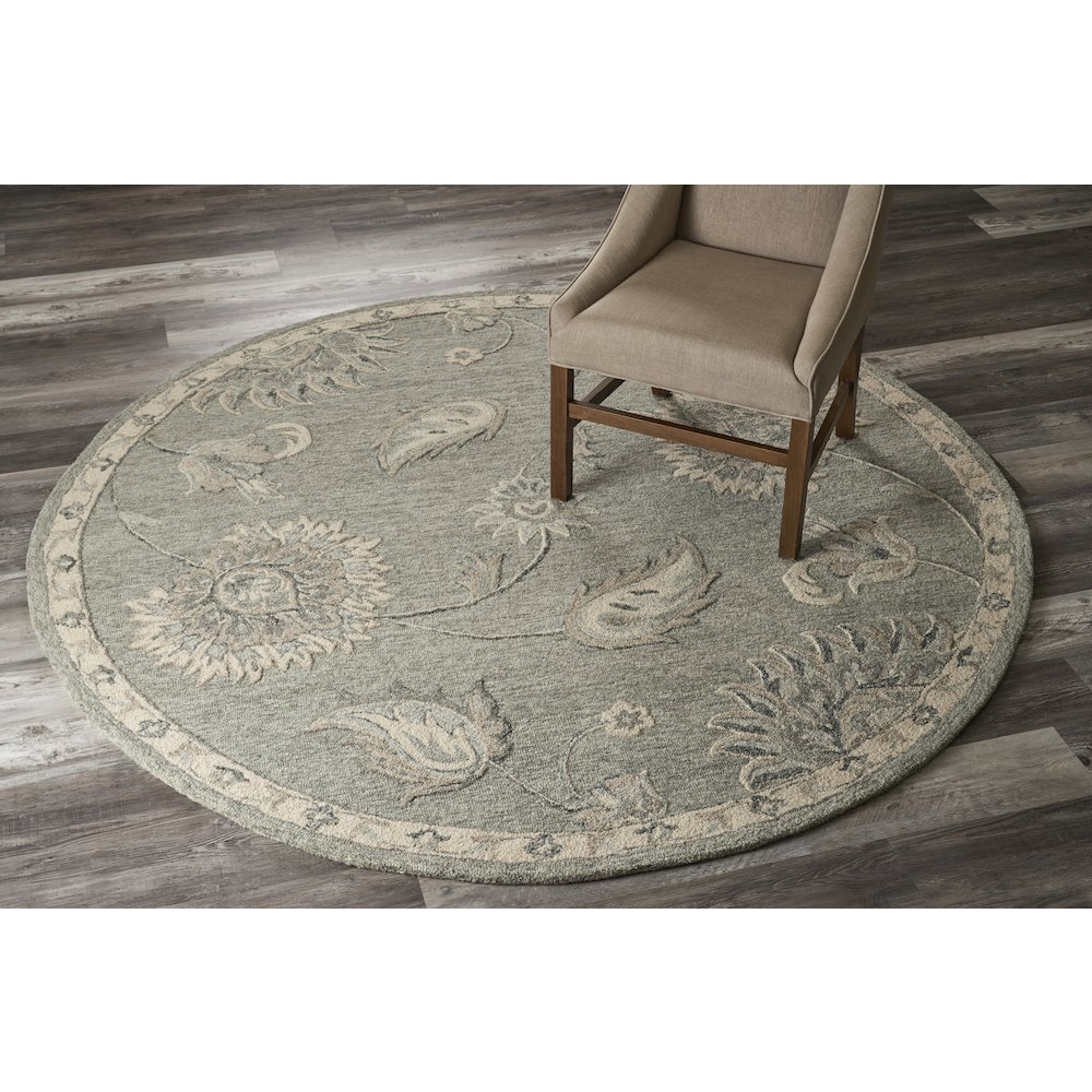 Light Gray Traditional Botanical Area Rug 4'10" Round. Picture 2
