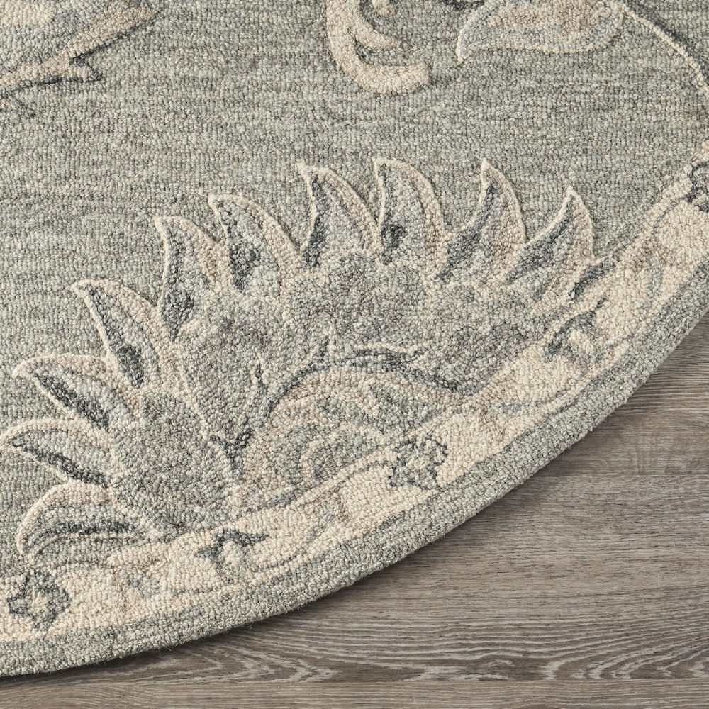 Light Gray Traditional Botanical Area Rug 4'10" Round. Picture 5