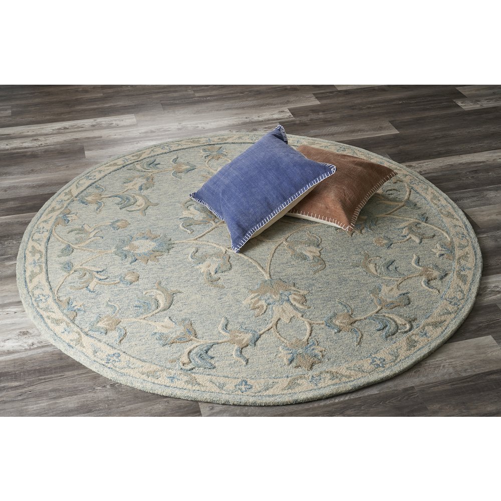 Mirroring Baby Blue Floral Bloom Area Rug 4'10" Round. Picture 2