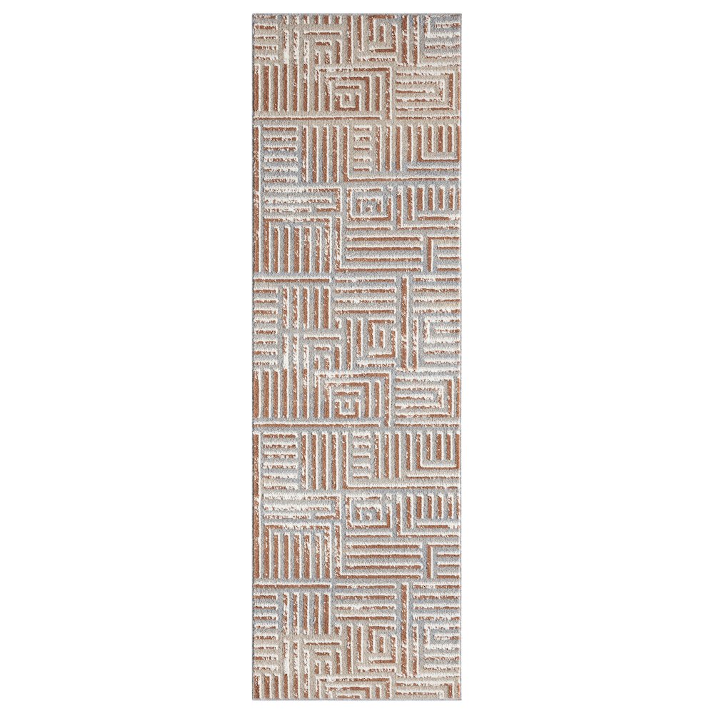 Beige/Rust Modern Geometric Performance Washable Indoor Area Rug. Picture 1
