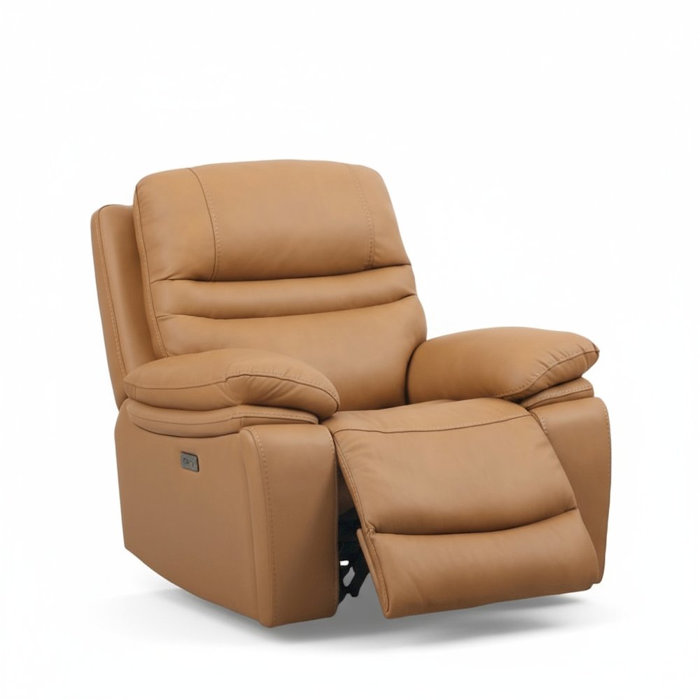 Leather Power Recliner Chair, Top Grain Upholstery, USB & USB-C, 360 lb Support. Picture 1