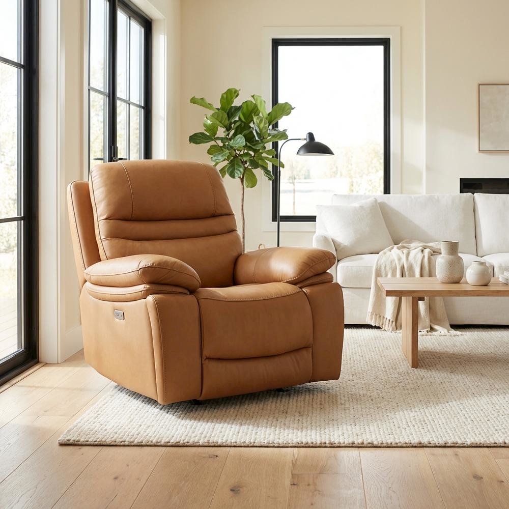 Leather Power Recliner Chair, Top Grain Upholstery, USB & USB-C, 360 lb Support. Picture 3