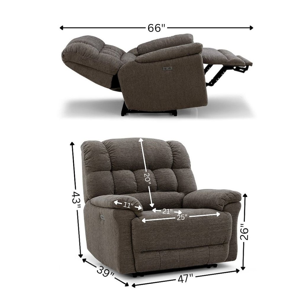 Brown Oversized Power Recliner Chair with Electric Recline, Wide Fabric Seat, USB Charging Port, Heavy-Duty Large Recliner. Picture 9