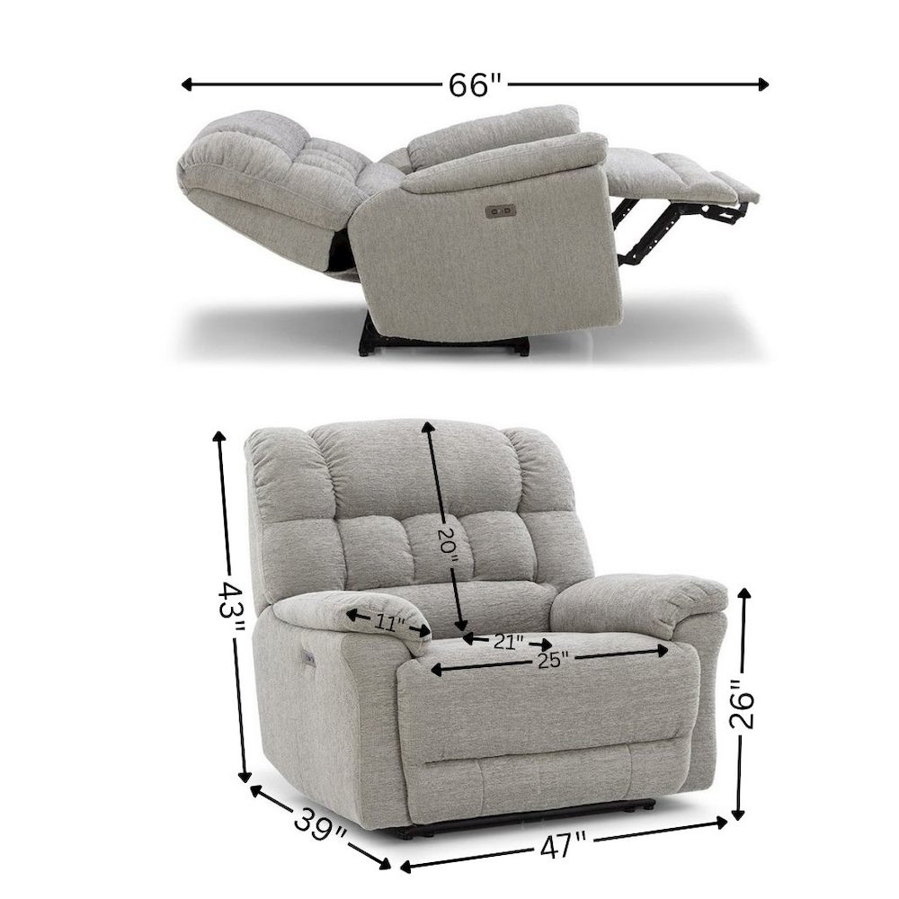 Light Gray Power Recliner Chair Oversized with Electric Recline and USB Port. Picture 9