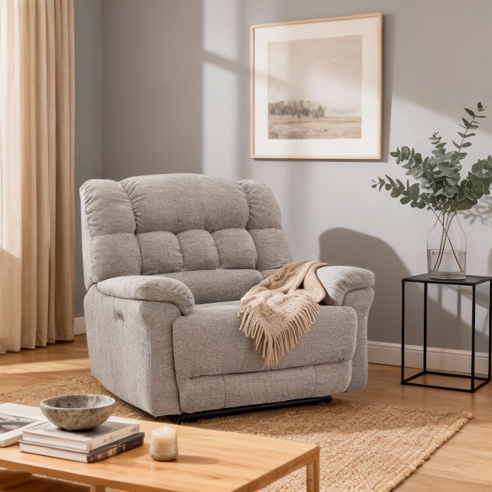 Light Gray Power Recliner Chair Oversized with Electric Recline and USB Port. Picture 5