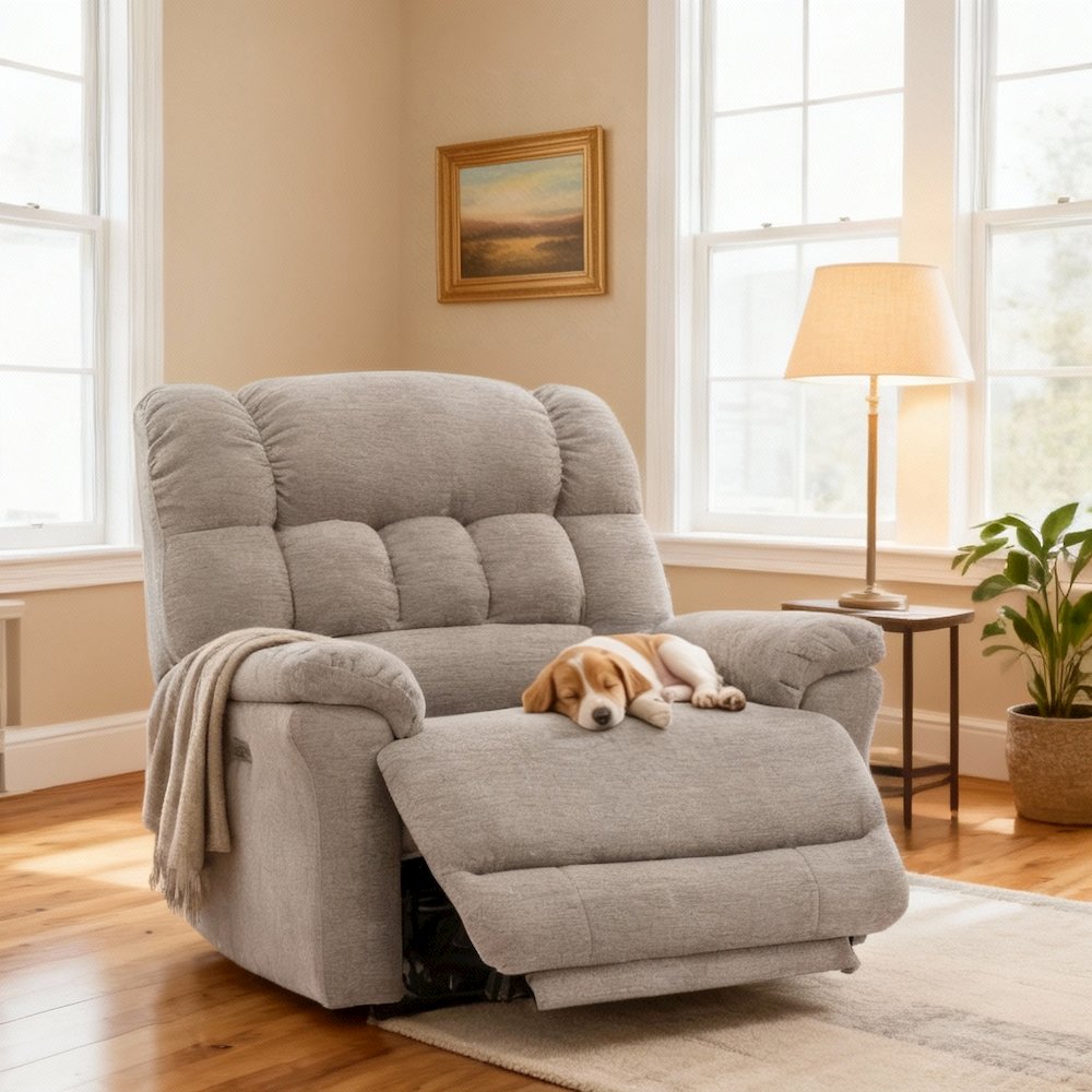 Light Gray Power Recliner Chair Oversized with Electric Recline and USB Port. Picture 4