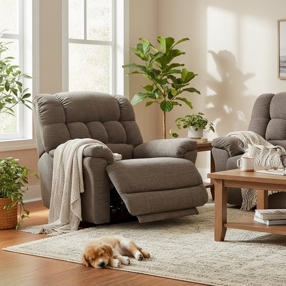 Brown Oversized Power Recliner Chair with Electric Recline, Wide Fabric Seat, USB Charging Port, Heavy-Duty Large Recliner. Picture 4
