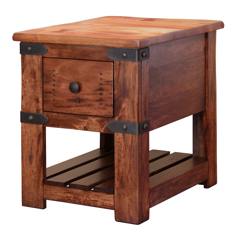 Parota 1 Drawer Chair Side Table, Cinnamon Brown. Picture 1