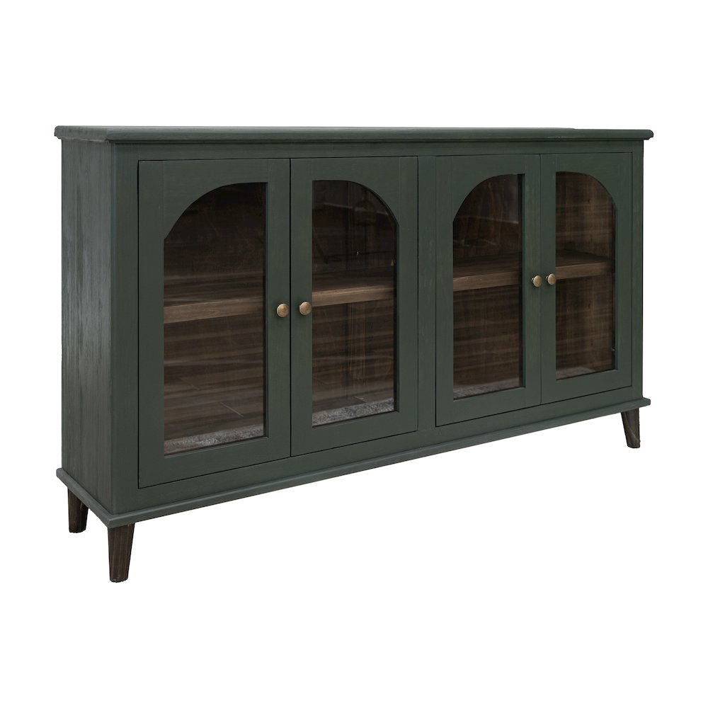 Genova 4 Glass Door Console, Forest Green. Picture 1