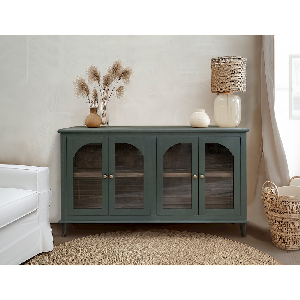 Genova 4 Glass Door Console, Forest Green. Picture 4