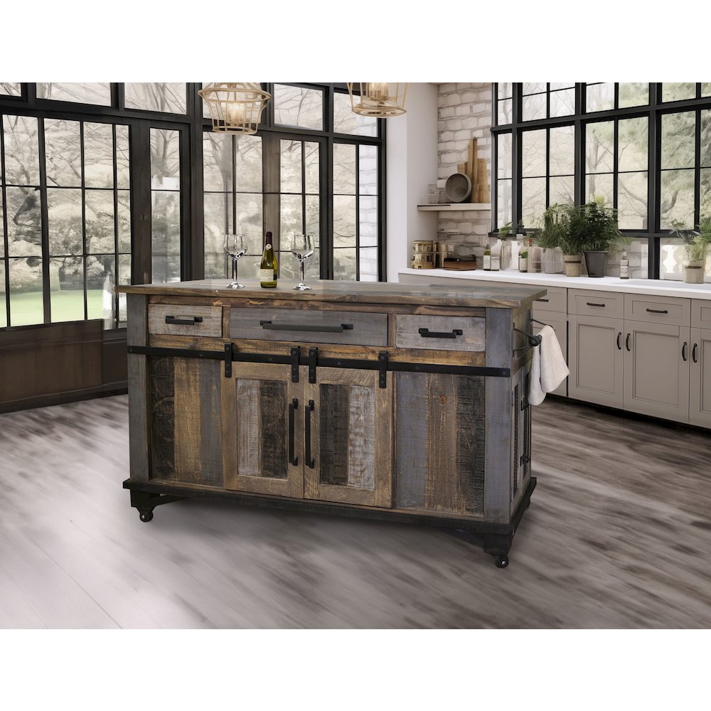 Loft Brown Multi-Color Kitchen Island, Two Tone Gray & Brown. Picture 2