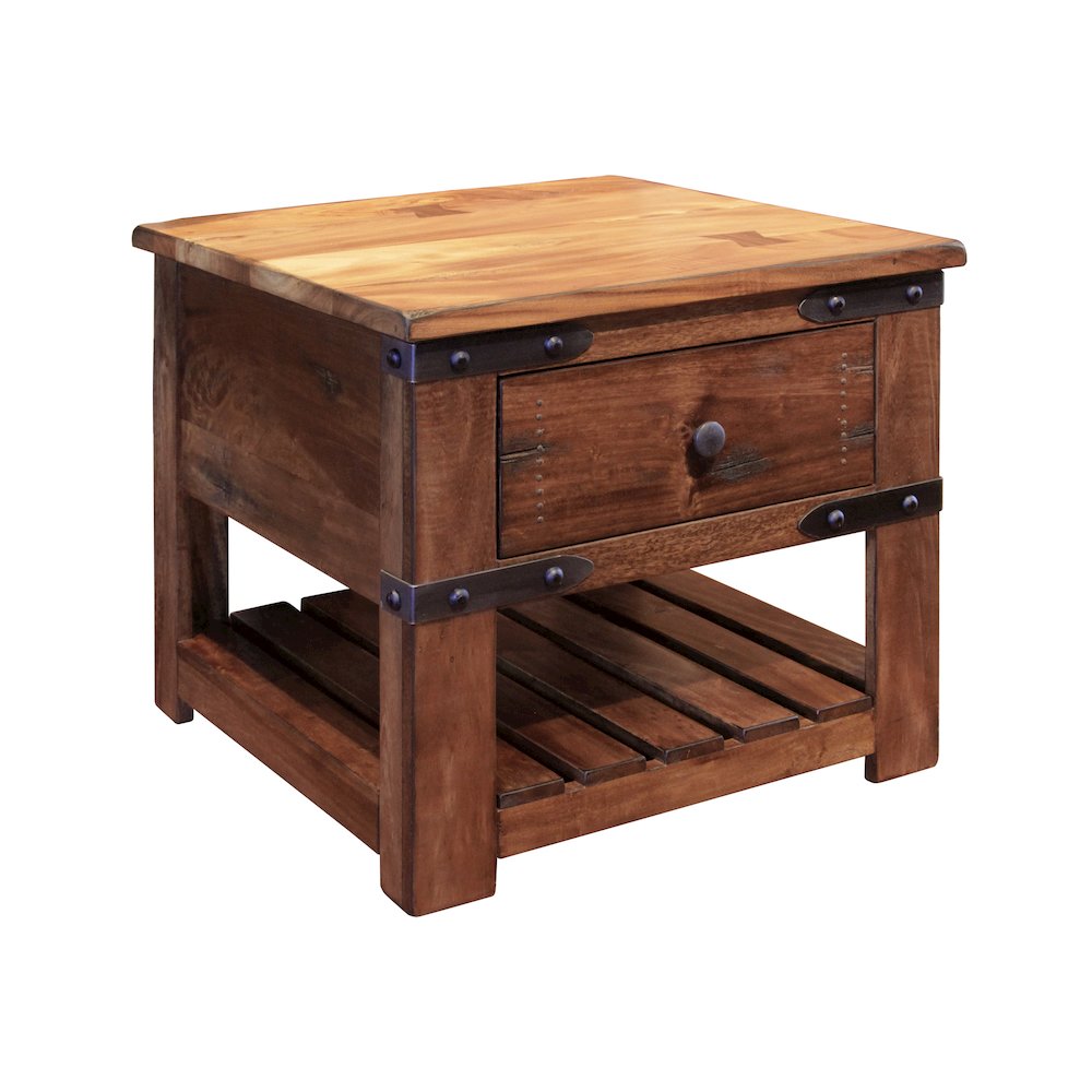 Parota 1 Drawer End Table, Cinnamon Brown. Picture 1