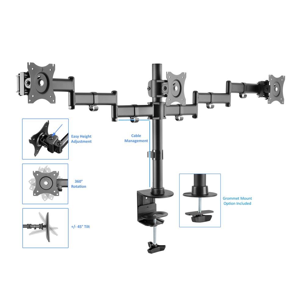 Rocelco 46" Large Height Adjustable Standing Desk Converter with Triple Monitor Mount BUNDLE - Quick Sit Stand Up Computer Workstation Riser - Retractable Keyboard Tray - Black. Picture 7