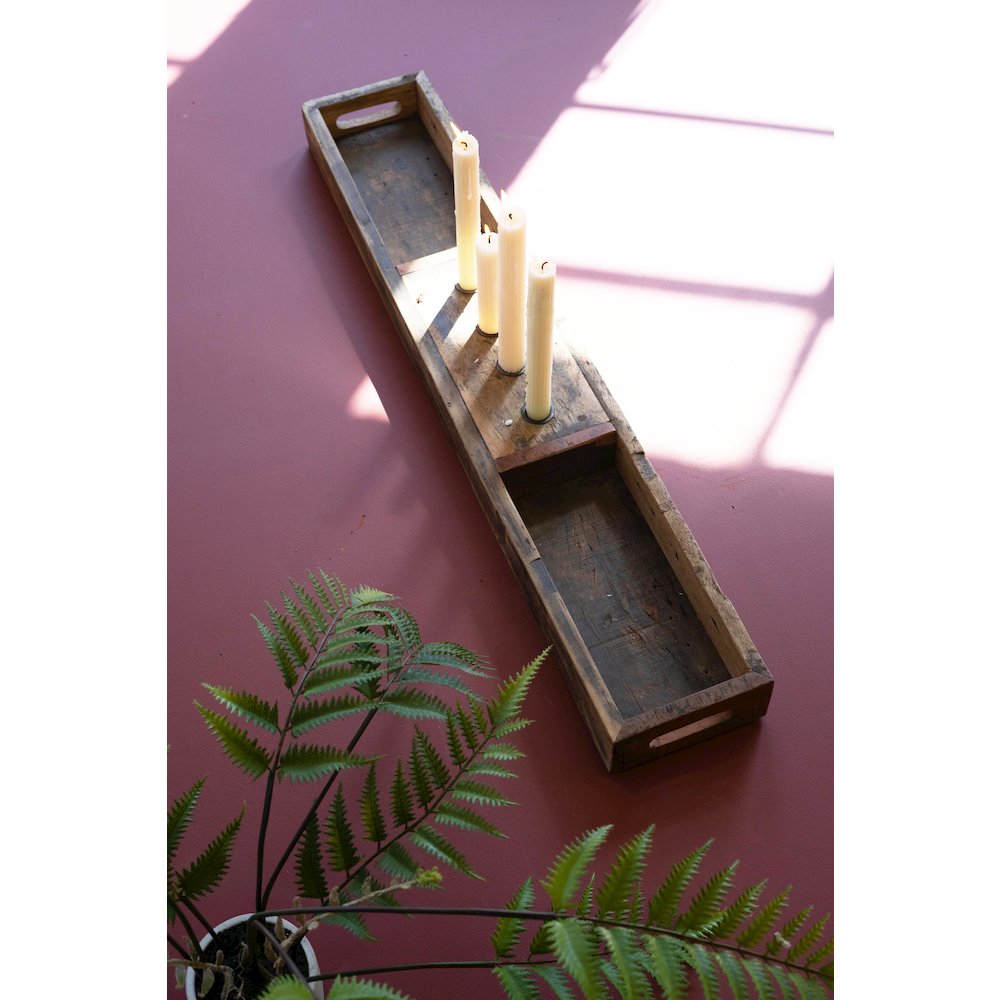 Recycled Wooden Tray With Four Candle Holders. Picture 4