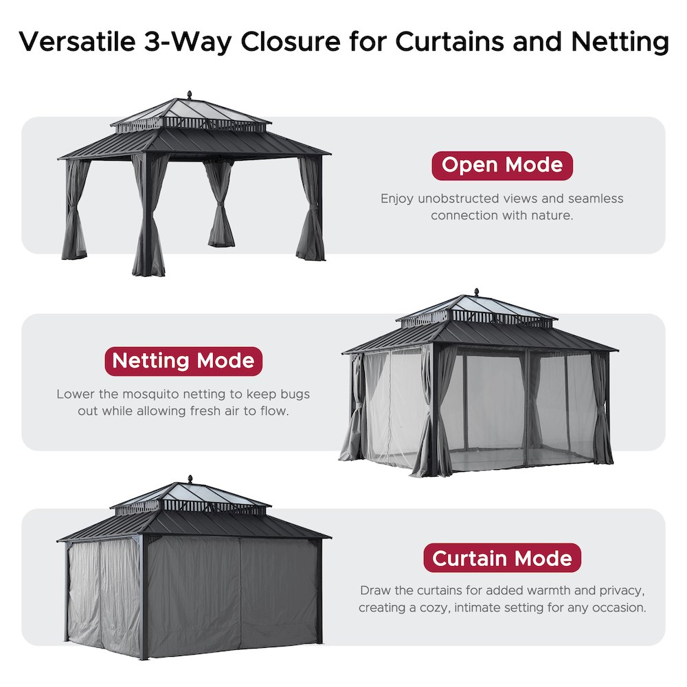 14 ft. x 12 ft. Kingston Extra-Tall, Wide Hardtop Gazebo. Picture 6