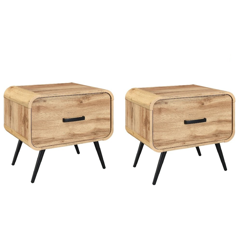 New Classic Furniture Rowan Wood 1-Drawer End Table in Natural/Beige (Set of 2). Picture 1