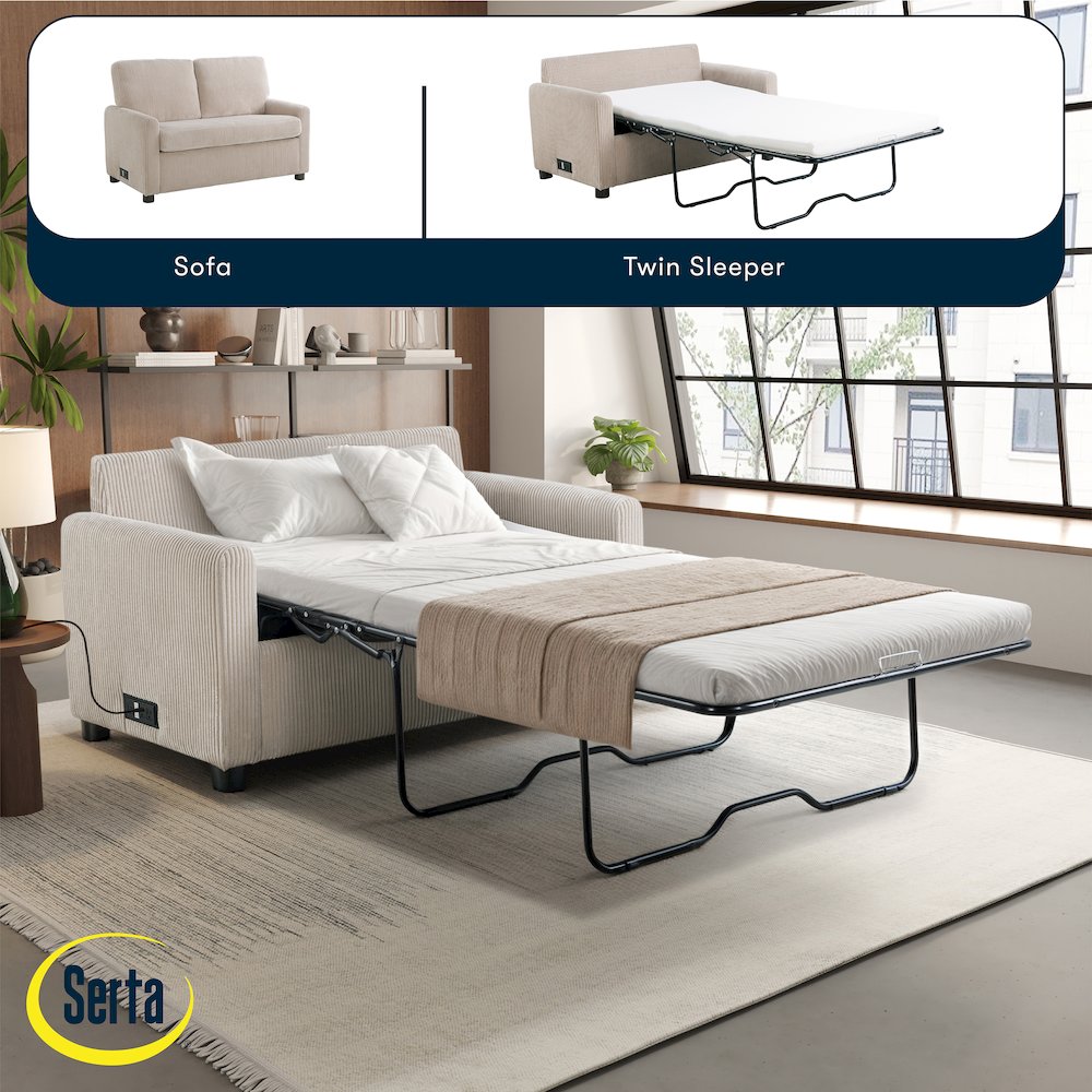 Drew Loveseat Pull-Out Sleeper Beige. Picture 3