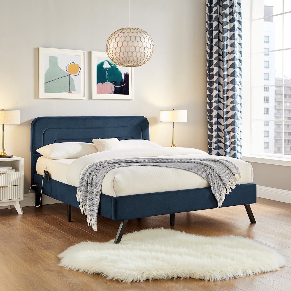 Adaline Upholstered Bed Full Navy. Picture 15